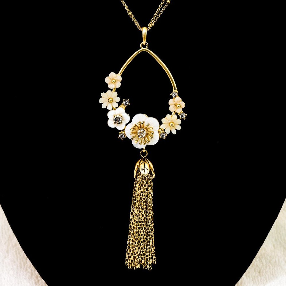 Necklace with Crystal Accented Flowers